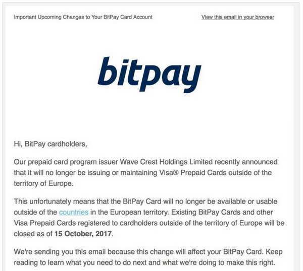 BitPay приостанавливает обслуживание карт Visa за пределами Европы cryptowiki.ru