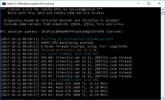 ccMiner 2.2.2 от tpruvot для GPU Nvidia с поддержкой PHI и HSR cryptowiki.ru