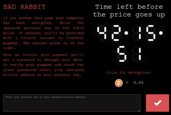 Вирус-вымогатель Bad Rabbit требует у жертв 0,05 ВТС cryptowiki.ru