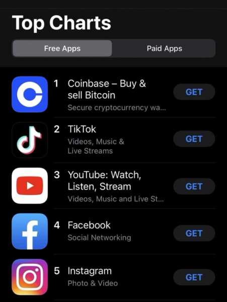 Приложение Coinbase стало лидером в рейтинге App Store США cryptowiki.ru