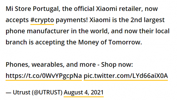 Португальский реселлер Xiaomi добавил поддержку криптовалют cryptowiki.ru