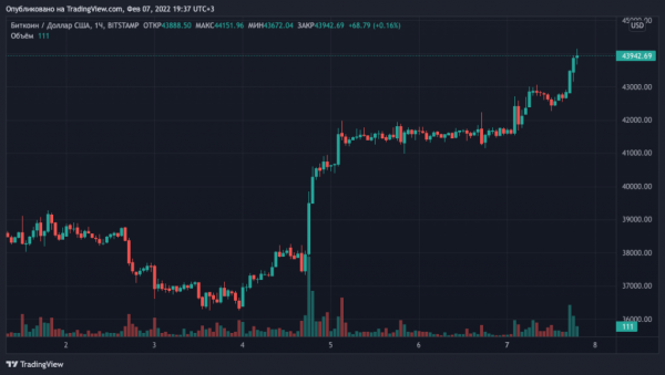 Цена биткоина достигла $44 000. Капитализация рынка — выше $2 трлн cryptowiki.ru