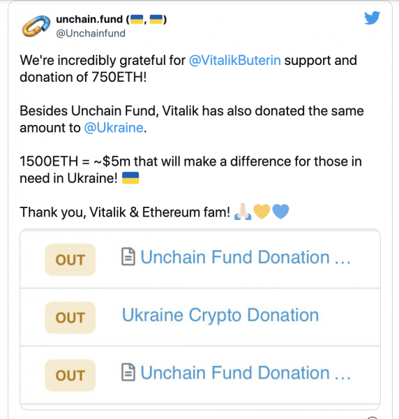 Сооснователь Ethereum Виталик Бутерин перевел в поддержку Украины 1500 ETН cryptowiki.ru